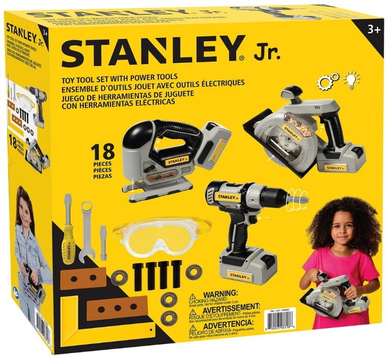 Stanley Jr. 18-Piece Role Play Toy Battery Power Tool Set Sound & Light for Kids