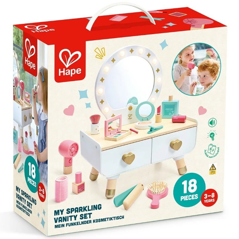 Hape 18 Pieces Kids' Sparkling Vanity Set Stylish Dressing Table Pretend Play