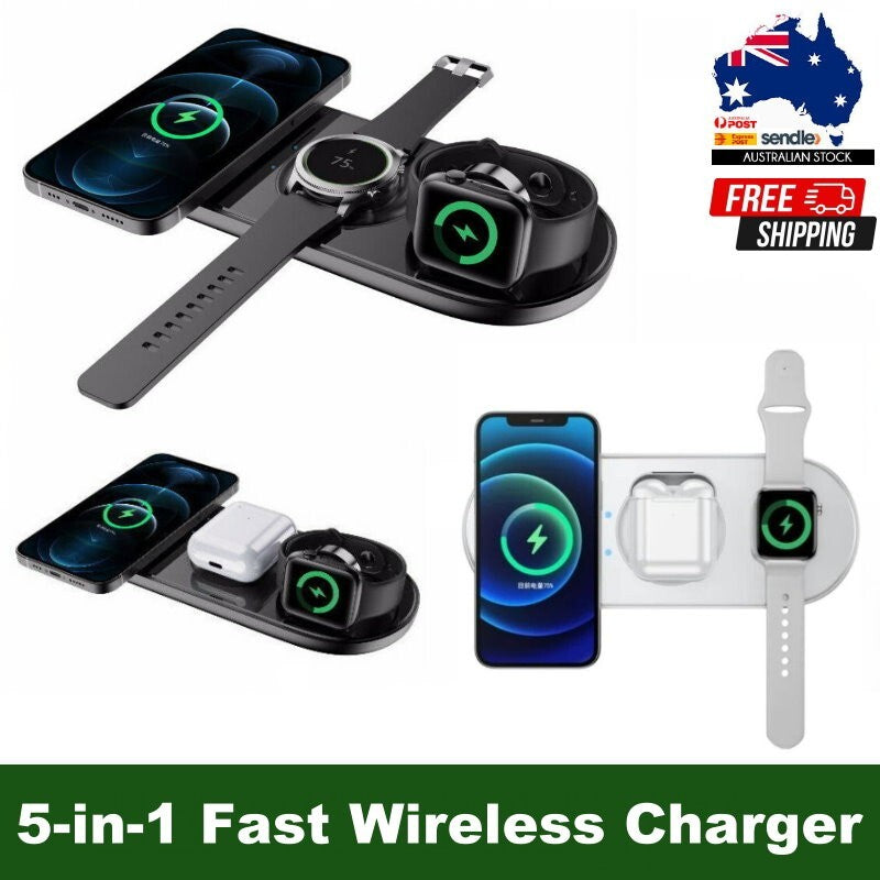 TEQ 15W 5-in-1 Fast Wireless Charger - iPhone 16, 15 Apple/Samsung Watch, AirPod