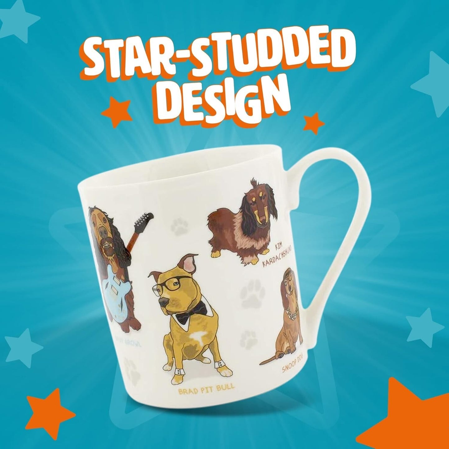 Celebri Dogs Ceramic Coffee Mug Brad Pit Bull Will Sniff Collie Parton 350mL