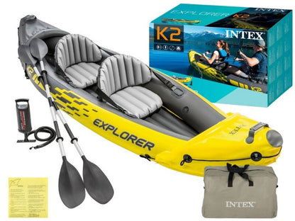 Intex 2-Person Explorer K2 Inflatable Kayak with Bag Canoe River Lake Boat 180kg