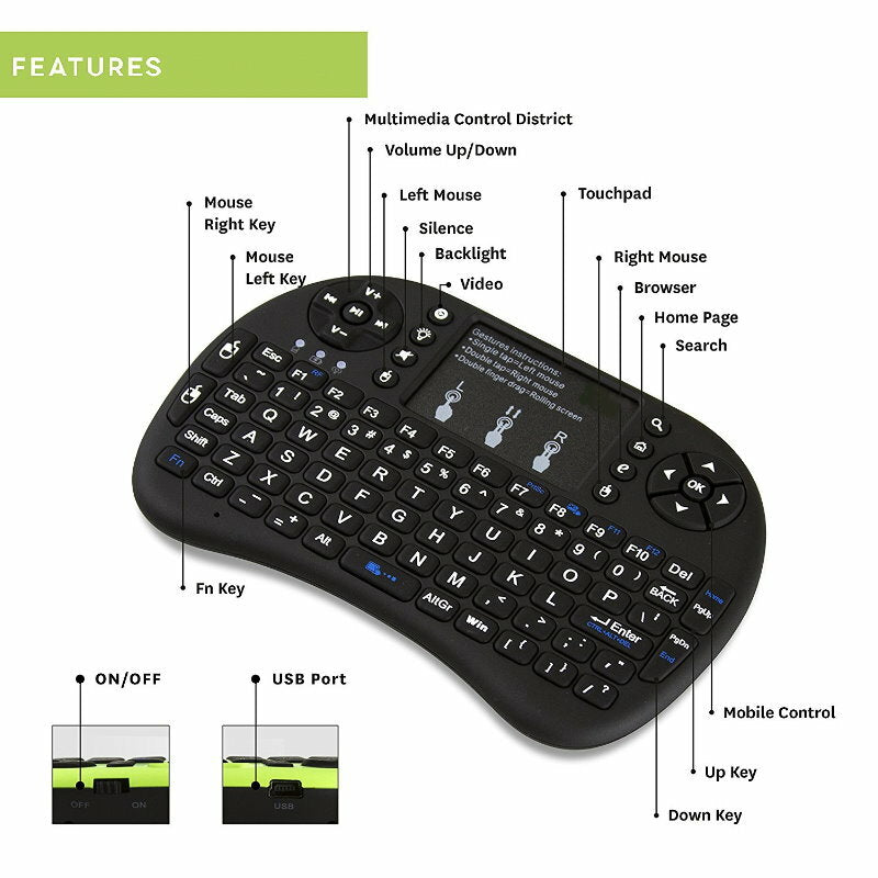 3 Colour LED Wireless Mini Keyboard Touchpad for Smart TV Android Box PC GAMES