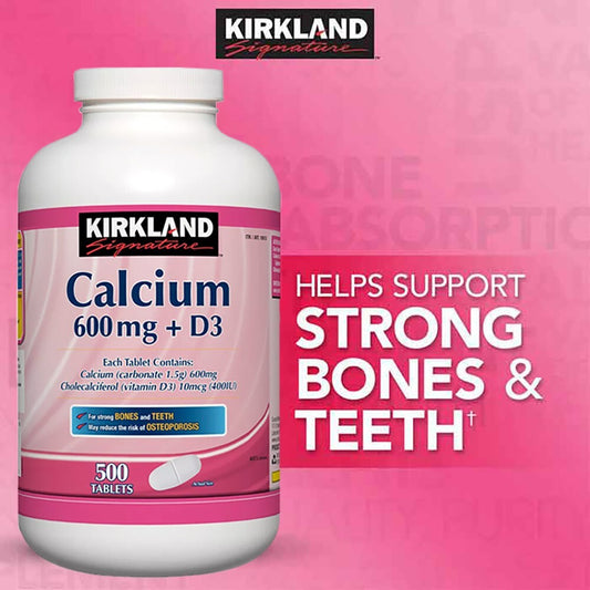 Calcium 600mg + Vitamin D3 500 Tablet Supplement Support Strong Bones & Teeth