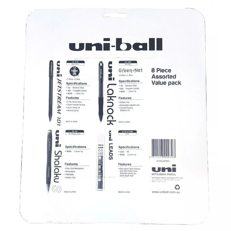 Uni-ball 8 Piece School Value Pack Pen Pencil Jetstream Shalaku S Laknock Leads