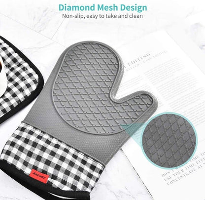 Ankway Silicone Oven Gloves and Pot Holders Set W/ Quilted Liner Heat Resistant