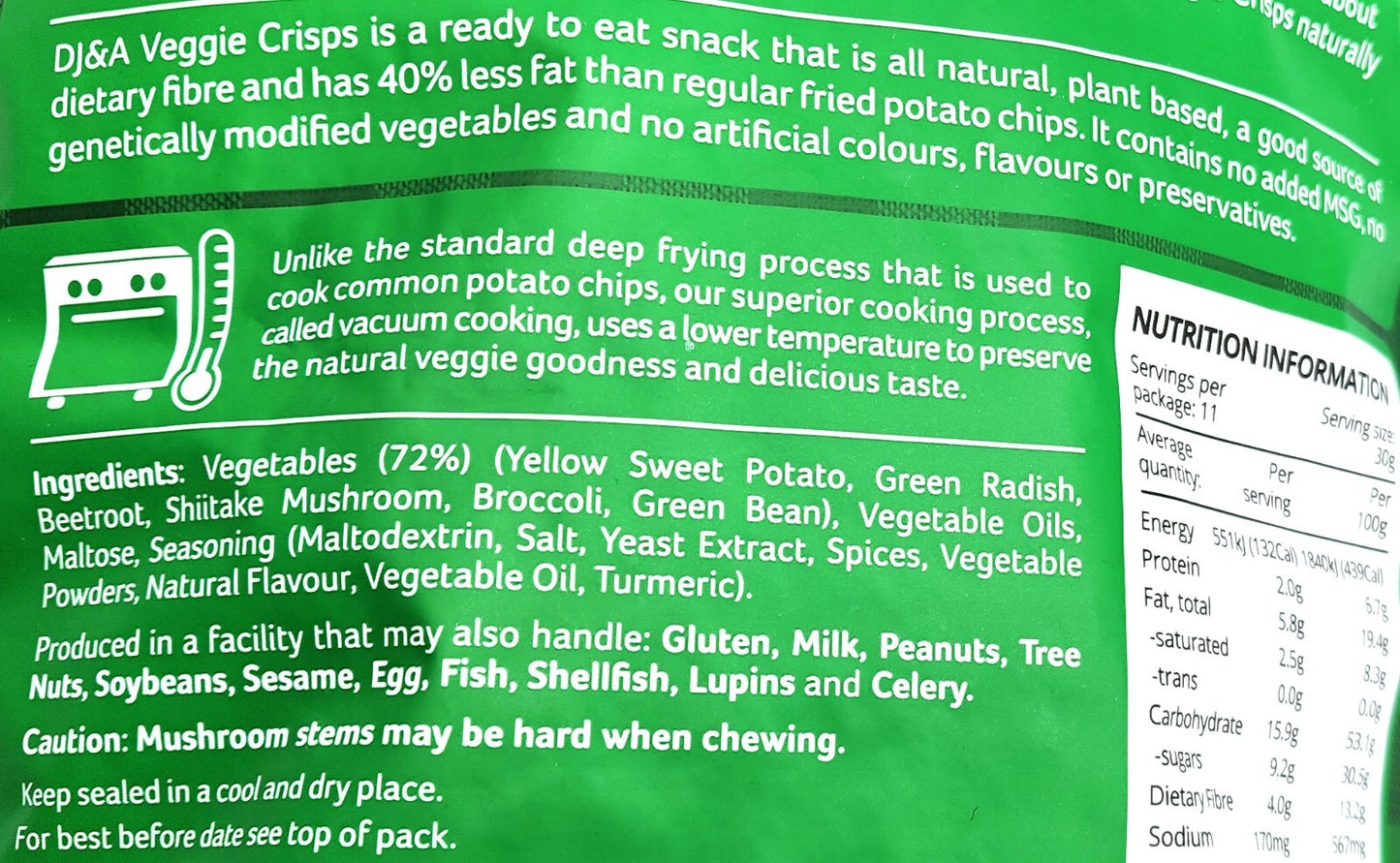 Veggie Mix Sweet Potato Radish Beetroot Shiitake Mushroom Broccoli Crisps 330g
