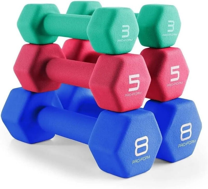 ProForm Neoprene Dumbbell Set 32 Pounds Total 8 Lb 5lb 3lb Pairs - Home Gym