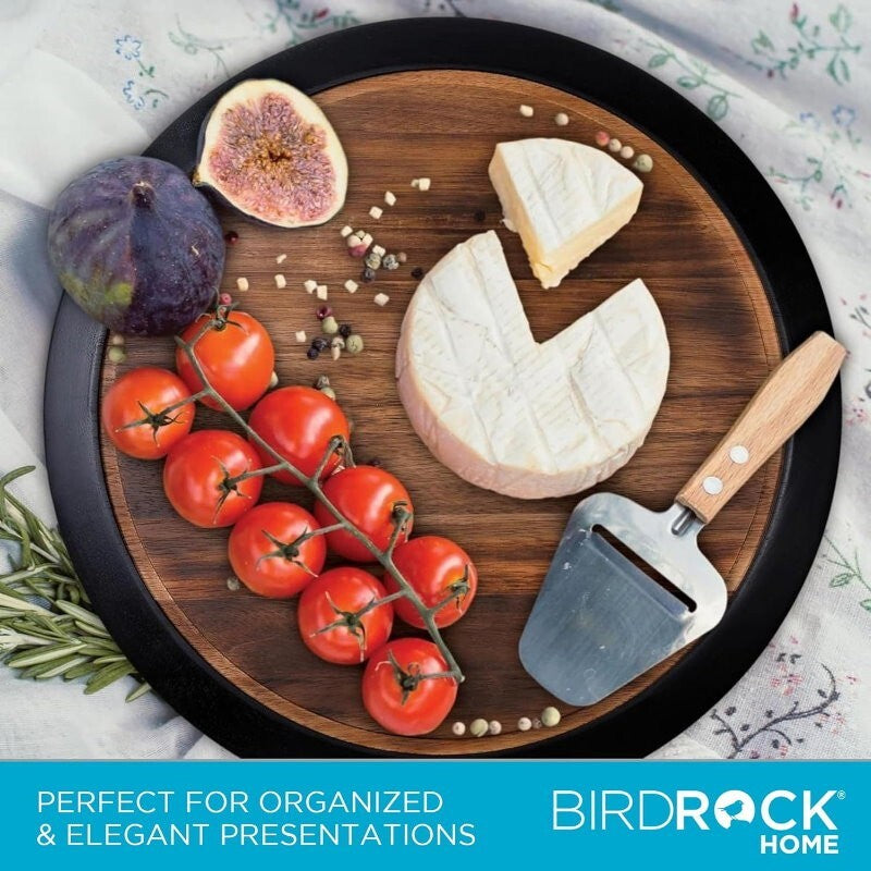 BIRDROCK HOME 18" Wood Chalkboard Lazy Susan Turntable Organizer with Pencil