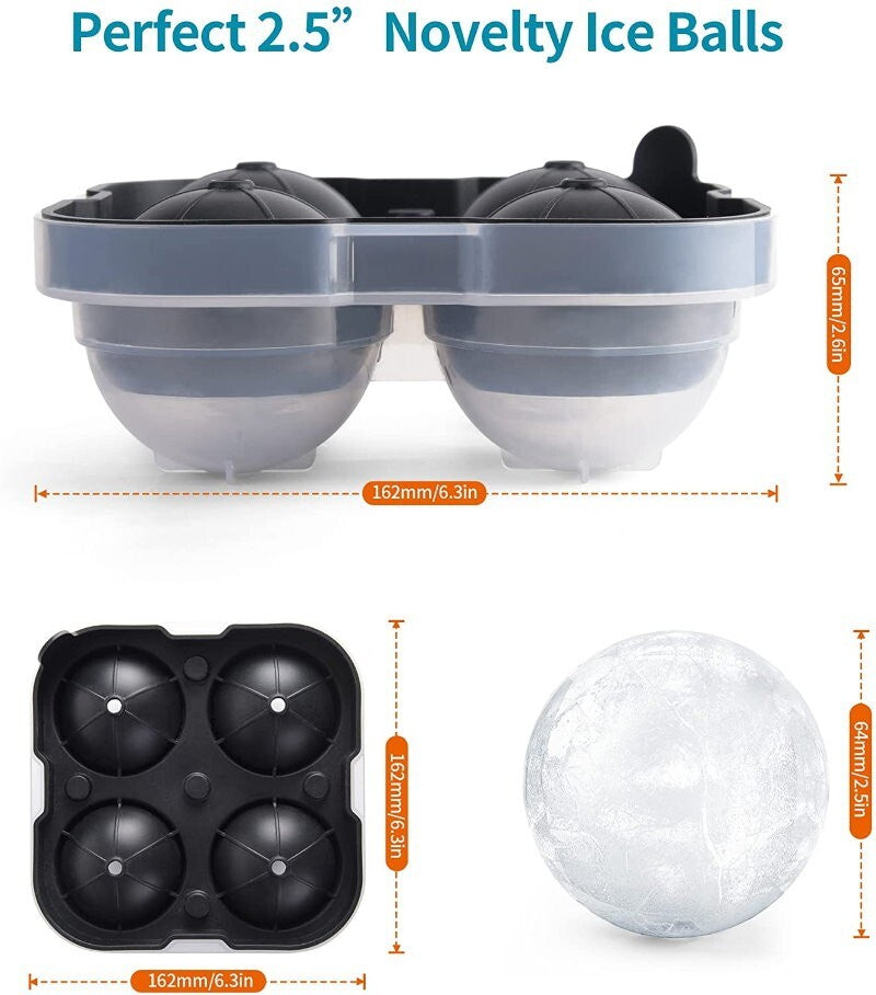 Ankway 4 Balls 65mm (2.5") Silicone Ice Cube Tray Sphere Ice Ball Maker Mold