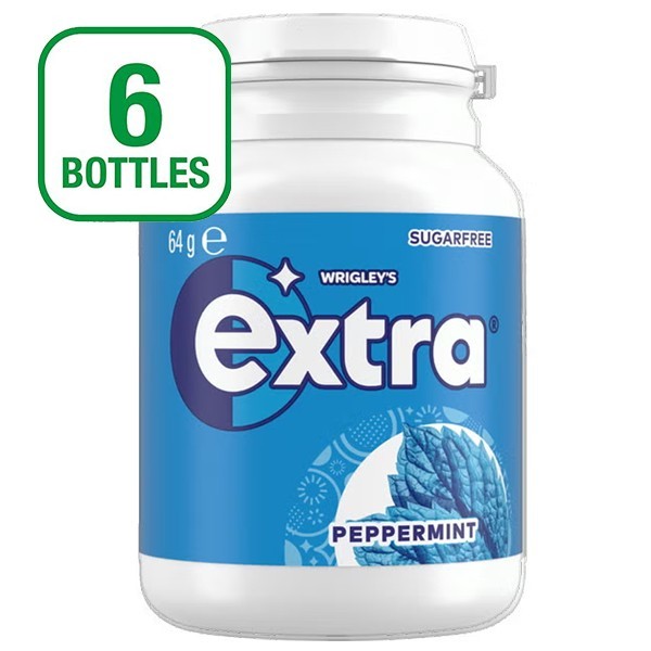 6 x 64g Bottle Wrigleys Extra Peppermint Sugarfree Chewing Gum Fresh Mint Breath
