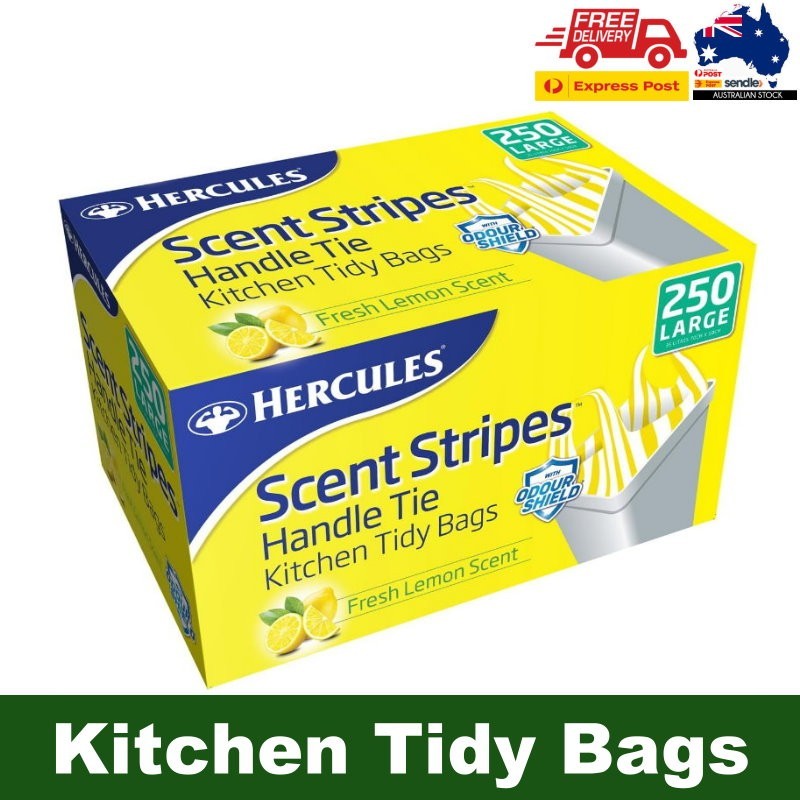 Hercules 250-Pack Large Lemon Scent Stripes Kitchen Tidy Bags 35 Litre Capacity