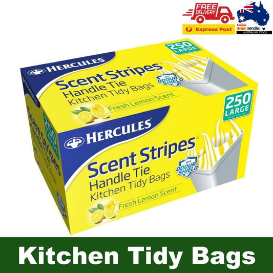 Hercules 250-Pack Large Lemon Scent Stripes Kitchen Tidy Bags 35 Litre Capacity