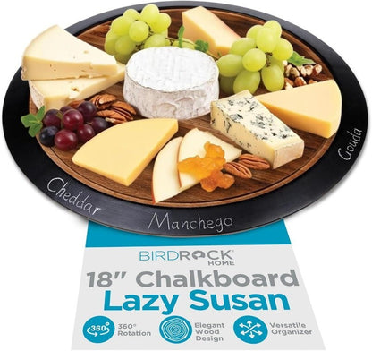 BIRDROCK HOME 18" Wood Chalkboard Lazy Susan Turntable Organizer with Pencil