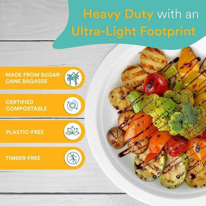 iECO 120-Pack 10" (25cm) Compostable Disposable Bagasse Plates Heavy Duty ECO