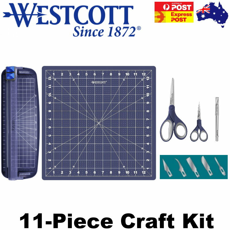 Westcott 11-Piece Craft Kit - Trimmer, Cutting Mat, Scissors, Hobby Knife Blades