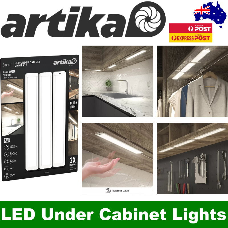 Artika 3-Pack Kitchen LED Under Cabinet Light On/Off by Motion Sensor 50000Hours