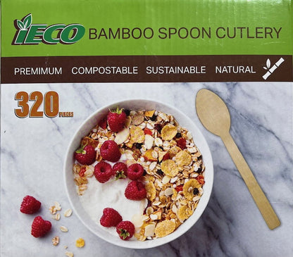 iECO 320pcs Disposable 100% Bamboo Utensils Set - Fork or Spoon Cutlery Set