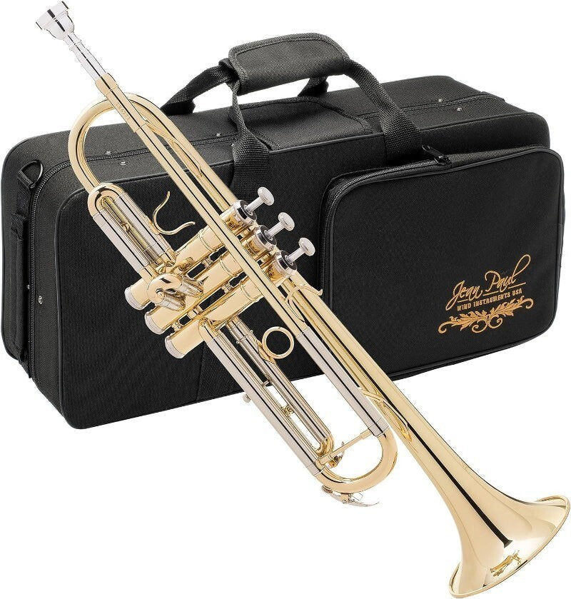 Jean Paul USA Yellow Brass Student Bb Trumpet with Music Stand, Carrying Case