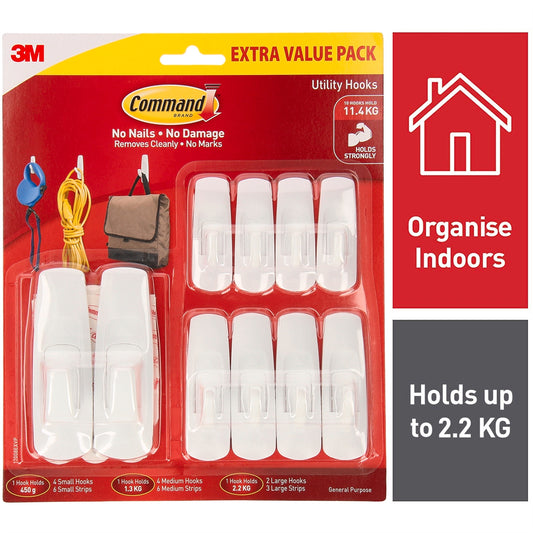 10x 3M Command Hook Value Pack Multi Use Adhesive Strips Various Removable Hooks