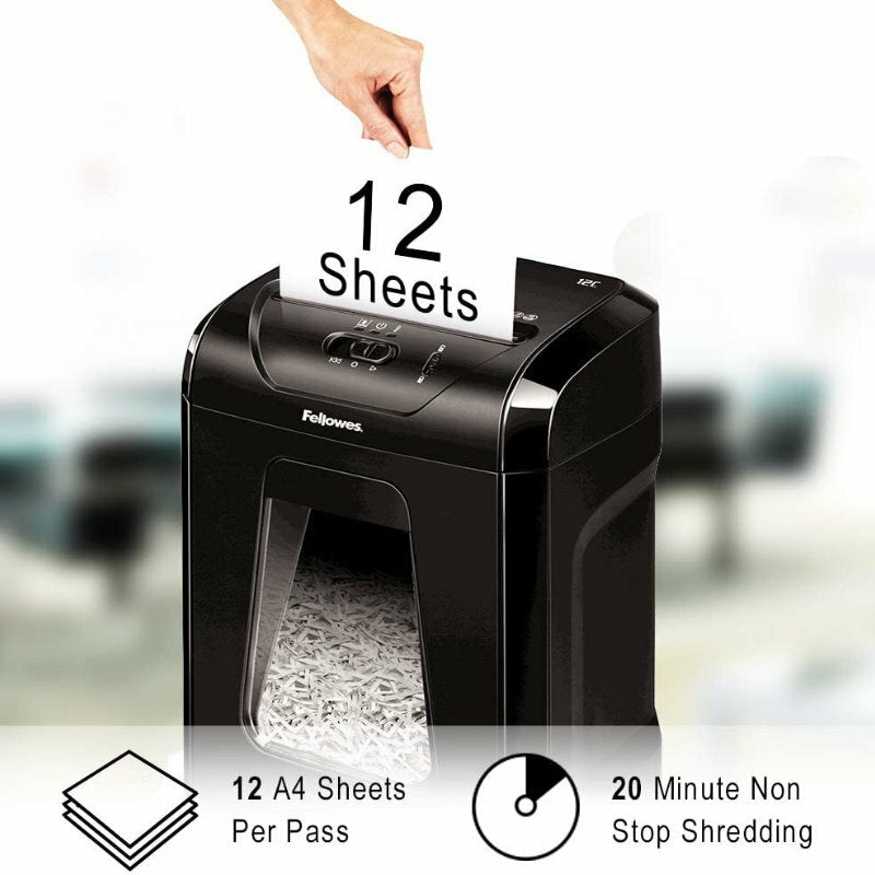 Fellowes Powershred 12C Commericial Cross-Cut Paper Shredder 19L 2mpm SafetyLock