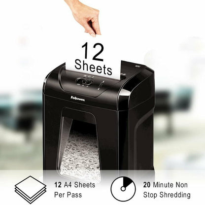 Fellowes Powershred 12C Commericial Cross-Cut Paper Shredder 19L 2mpm SafetyLock