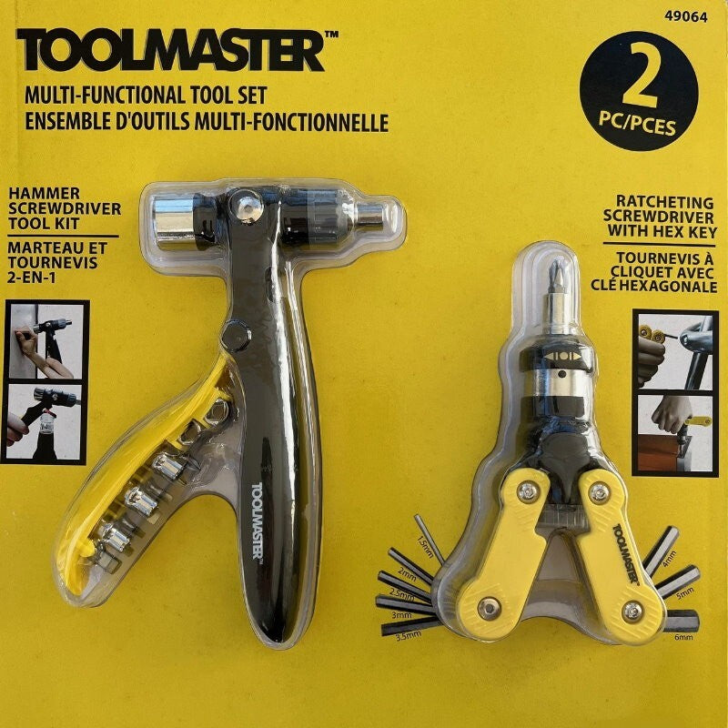 ToolMaster 2 Pieces Multi-Functional Tool Set - Hammer Screwdriver Ratcheting