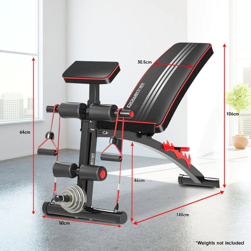 Powertrain Adjustable FID Home Gym Bench with Preacher Curl Pad Max Load 150kg