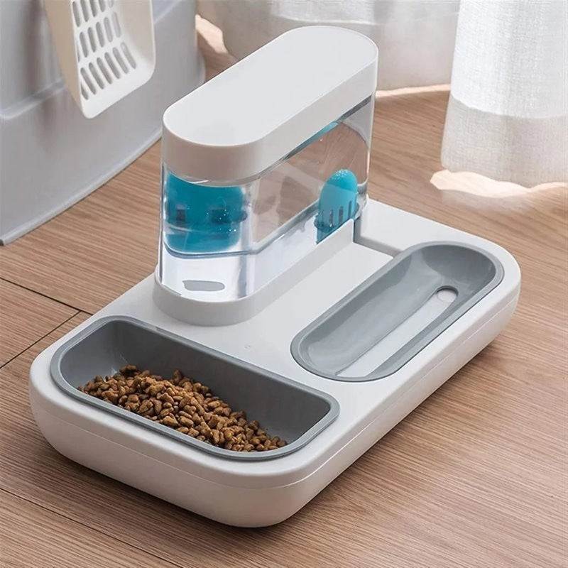 Ameifu 2-in-1 Cat Pet Bowls Food & Water Dispenser with Automatic Water Fountain