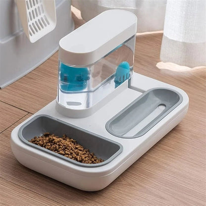 Ameifu 2-in-1 Cat Pet Bowls Food & Water Dispenser with Automatic Water Fountain