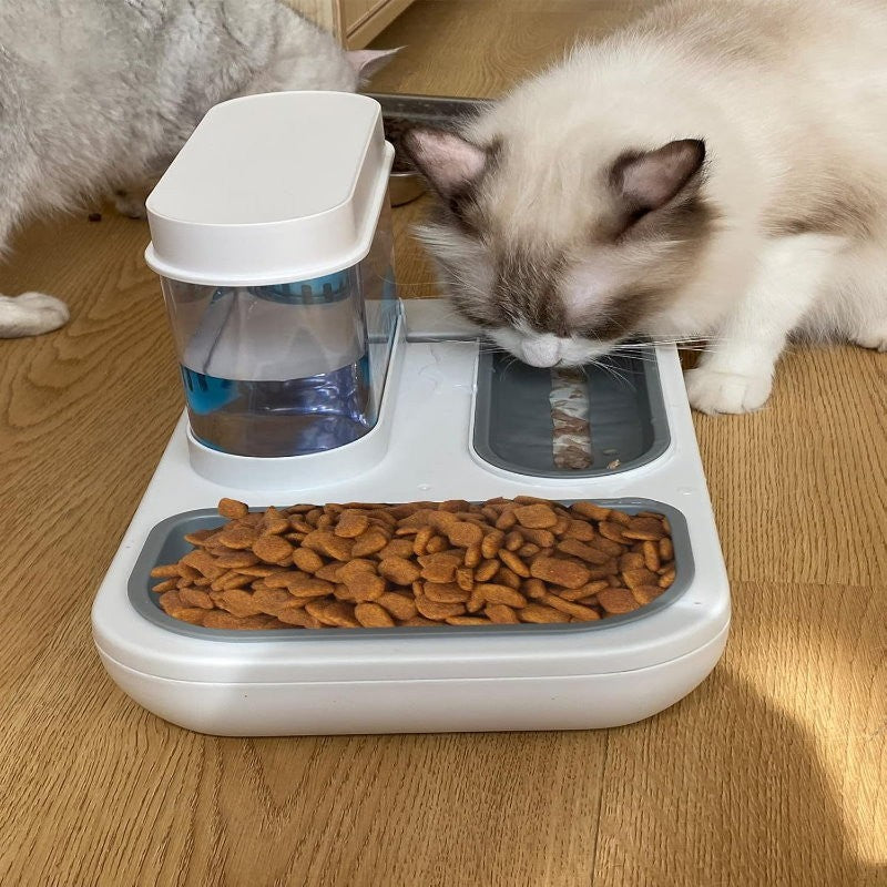 Ameifu 2-in-1 Cat Pet Bowls Food & Water Dispenser with Automatic Water Fountain