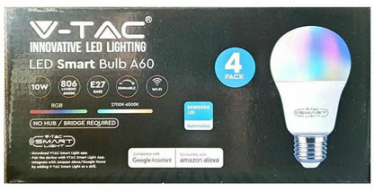 V-TAC Bluetooth Smart RGB LED Light Bulb A60 E27 or B22 - App or Voice Control