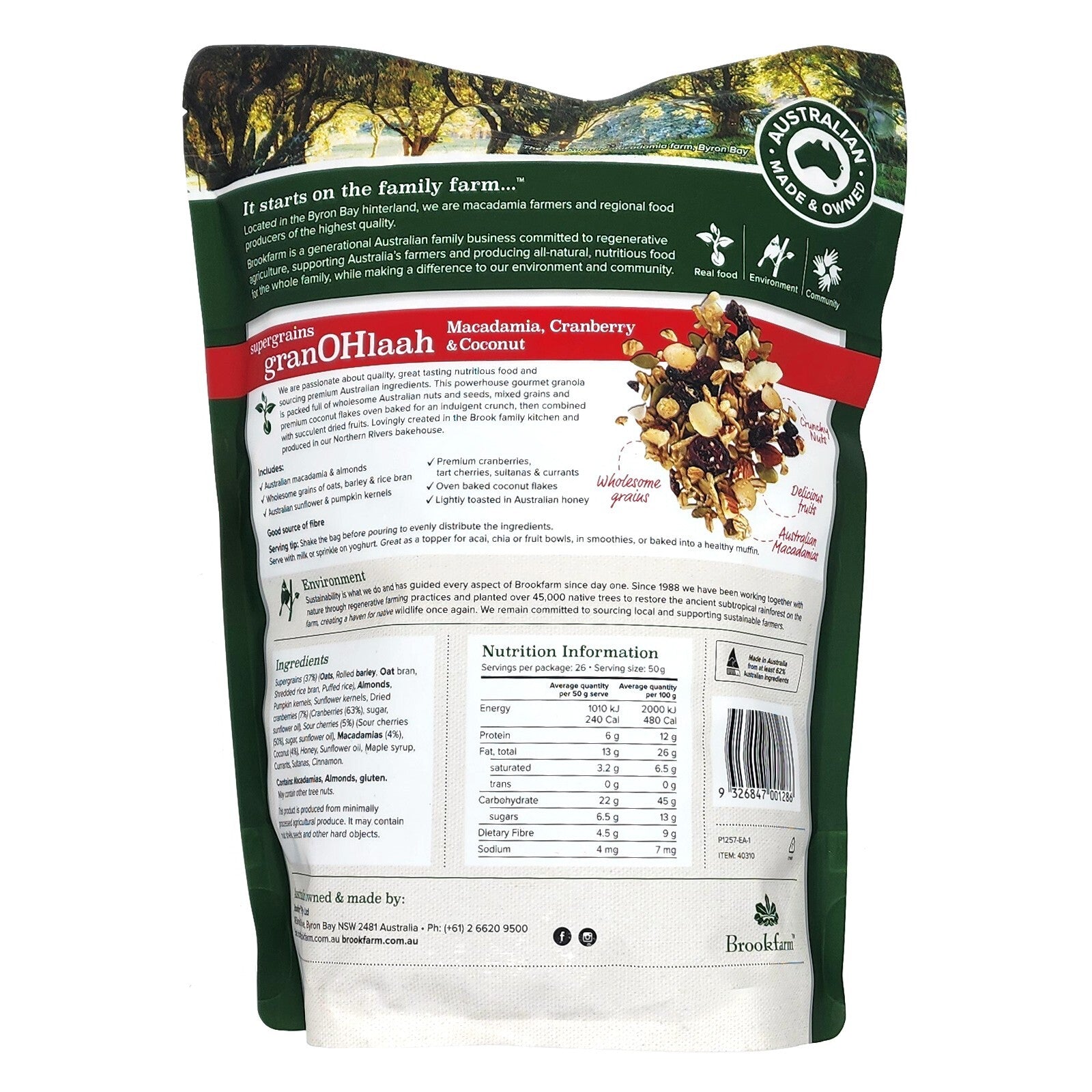 Brookfarm Supergrain Macadamia Cranberry Coconut Healthy Breakfast Cereal 1.3kg