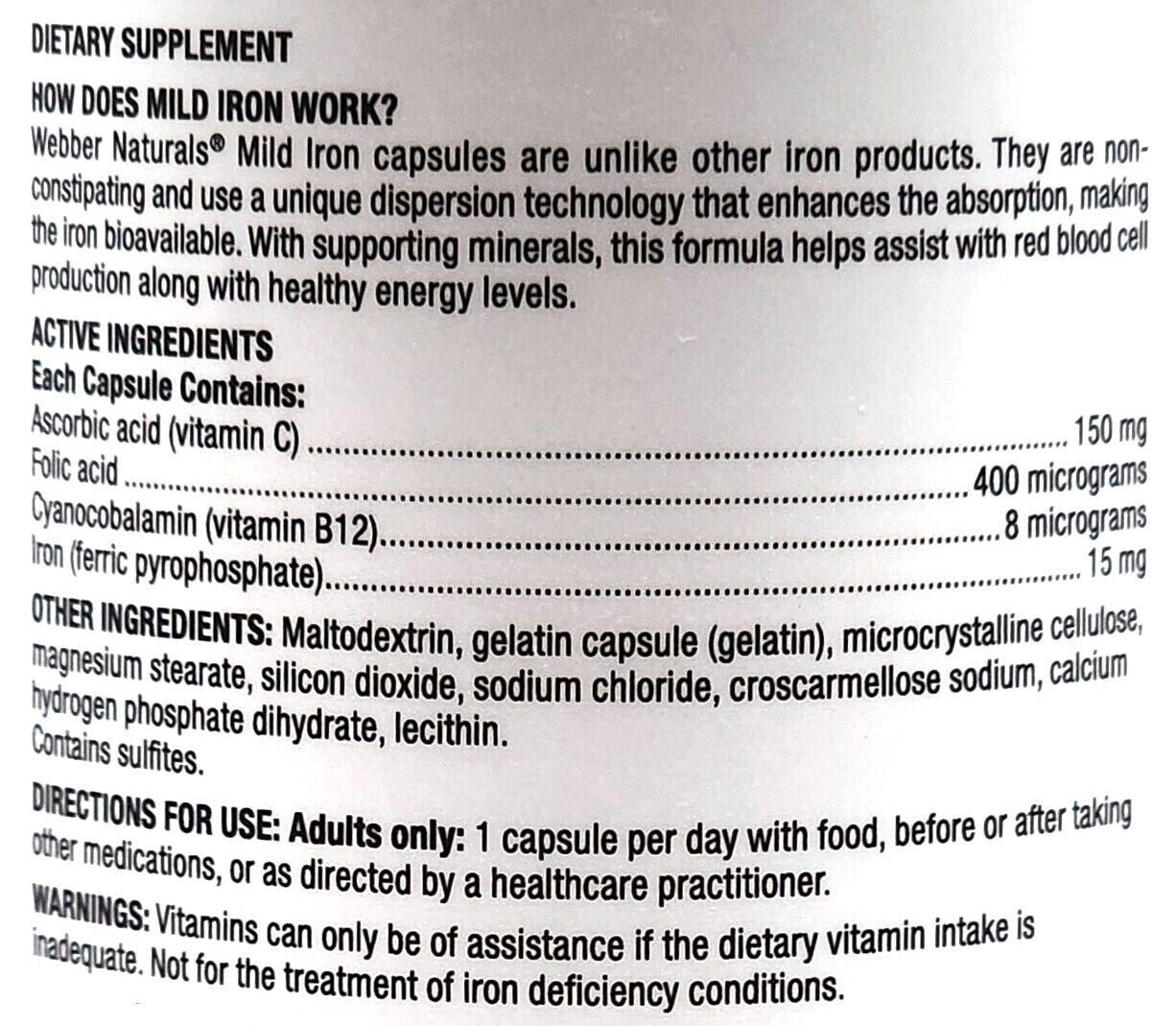 Webber Natural Mild Iron 15 mg Healthy Immune System Red Blood Cell Production