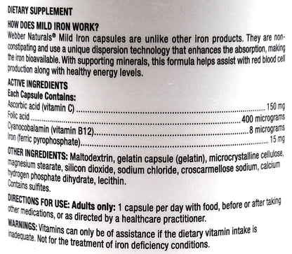 Webber Natural Mild Iron 15 mg Healthy Immune System Red Blood Cell Production