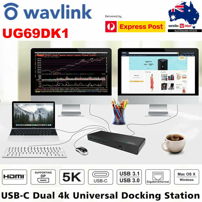 Wavlink UG69DK1 Universal USB-C Docking Station Dual Ultra 5K 4K HDMI RJ45