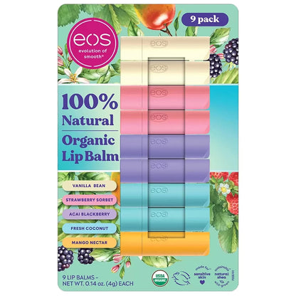eos Natural Organic Lip Balm 9 Pack Vanilla Strawberry Blackberry Coconut Mango
