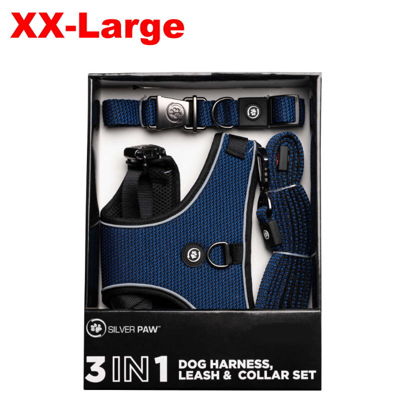 Silver Paw 3-in-1 Dog Collar, Leash & Harness Set - UV & Cold Alerts, Adjustable