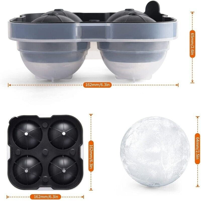 Ankway 4 Balls 65mm (2.5") Silicone Ice Cube Tray Sphere Ice Ball Maker Mold