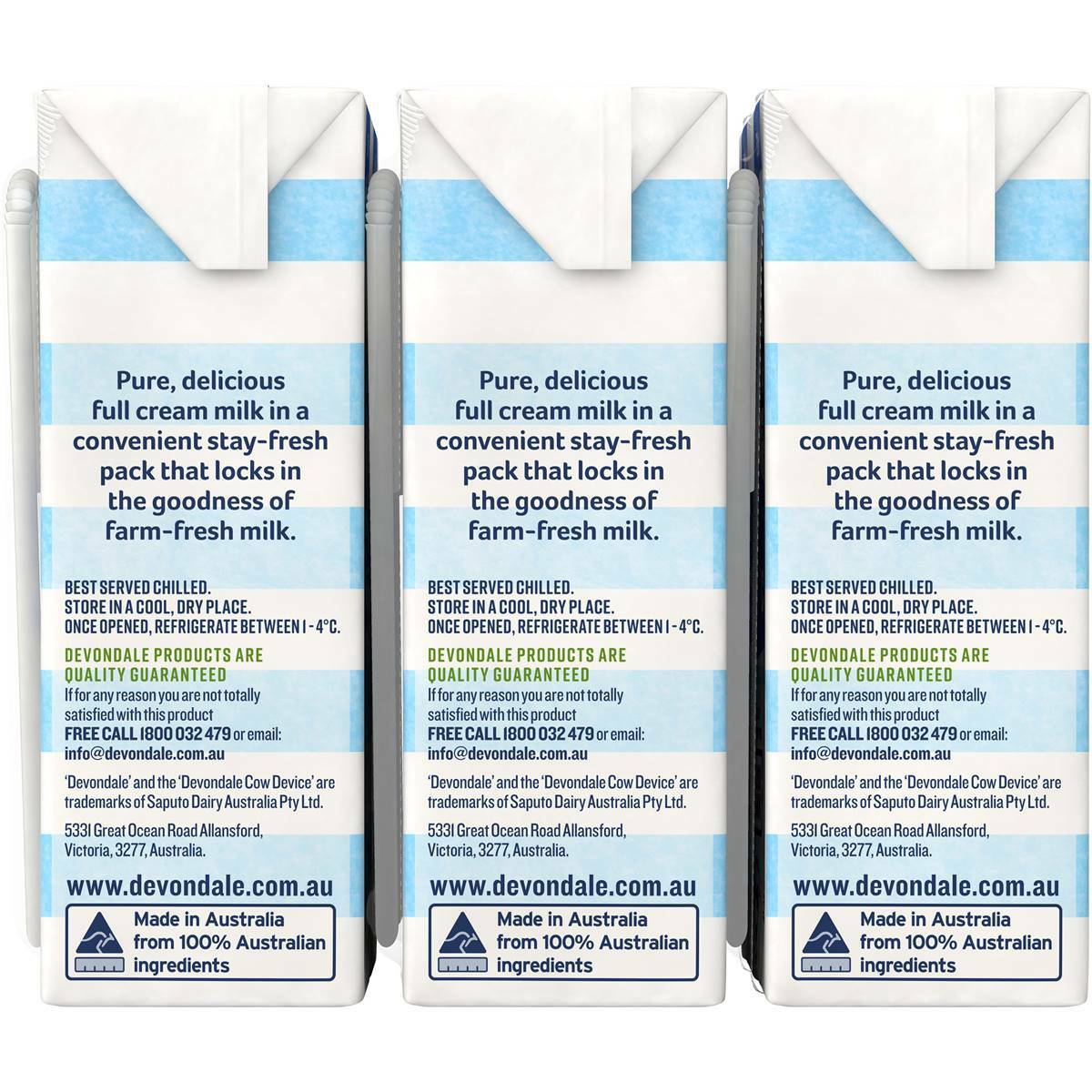 24 x 200ml Devondale 100% Pure Full Cream Kids Long Life Milk No Preservatives