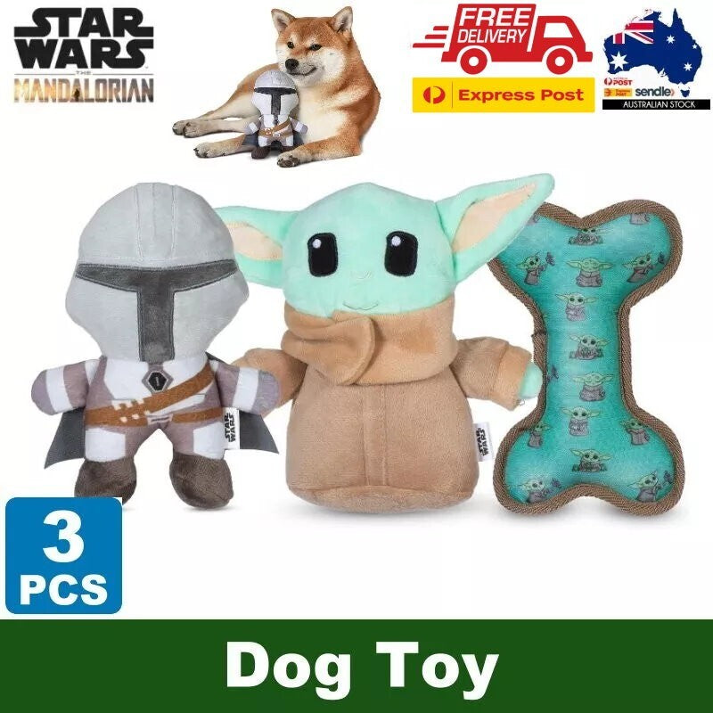 Star Wars Pets 3 Pcs The Mandalorian Set for Dog 9" Mandalorian, 9" GROGU, Bone