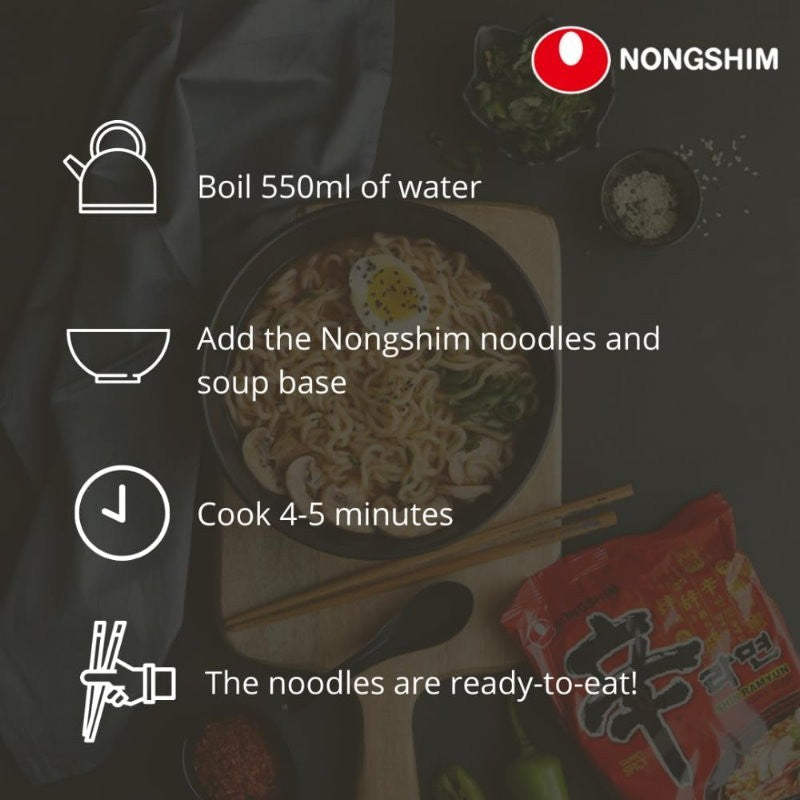 Nongshim Shin Ramyun Instant Noodle Soup 120g Korean Style Pack of 5, 10, 15, 20