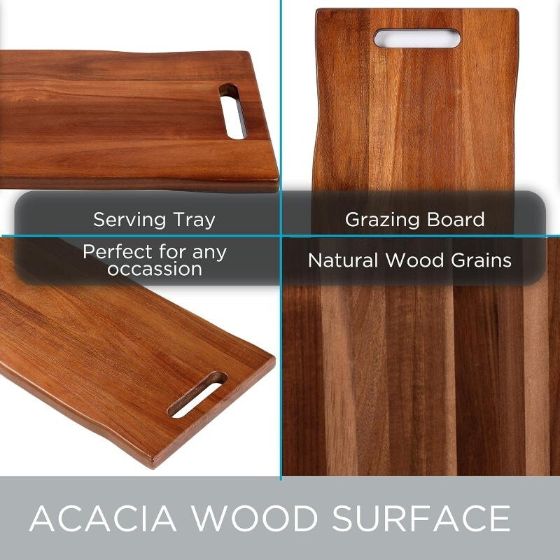 BIRDROCK HOME 22" Acacia Wooden Cheese Serving Board with Handles 55.9cm x 29cm