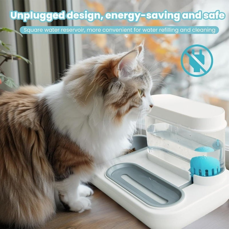 Ameifu 2-in-1 Cat Pet Bowls Food & Water Dispenser with Automatic Water Fountain