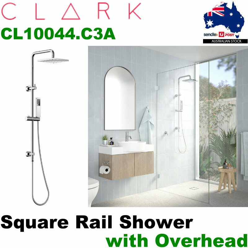 Clark CL10044.C3A Bathroom Square Rail Shower with Overhead - Chrome Faucet