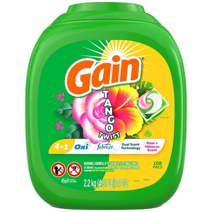 Gain 108-Pacs 4-in-1 Flings Tango Twist Laundry Detergent Pacs - Rose + Hibiscus