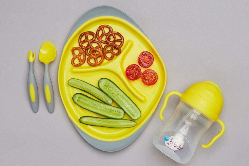 b.box Toddler Feeding Set Divided Plate, Sippy Cup, Cutlery Set - Self Training