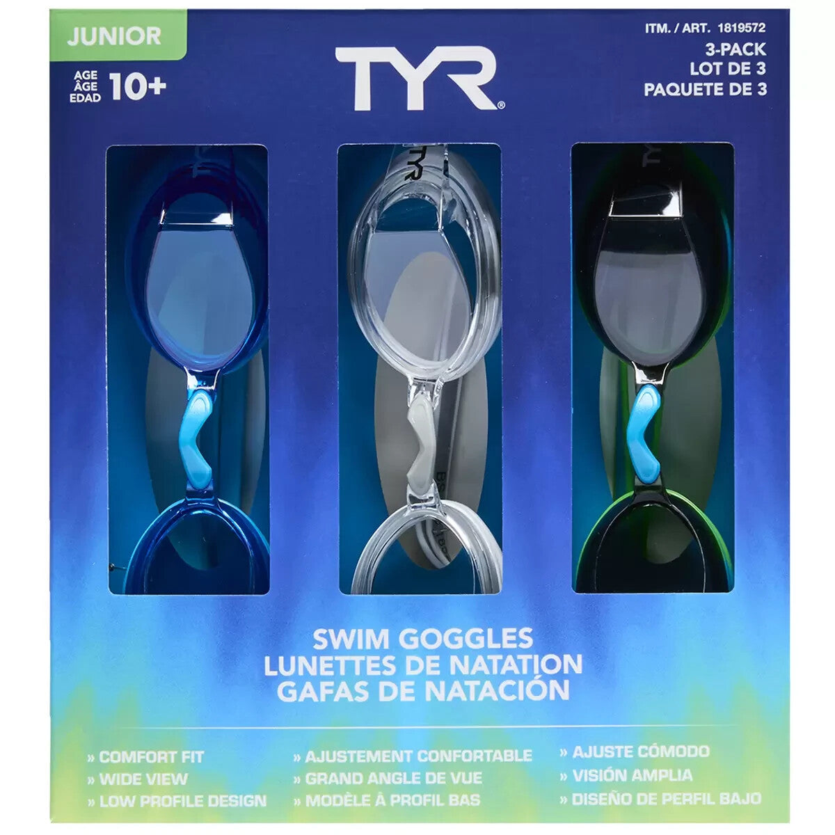 TYR Unisex Kids Swimming Goggles 3 Pack UV Protection Anti-fog 4 Removable Nose