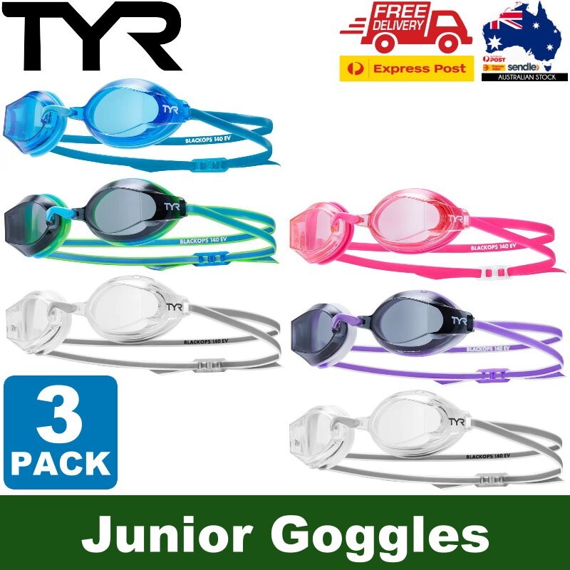 TYR 3-Pack Junior Swimming Goggles With UV Protection Boys or Girls For Age 10+
