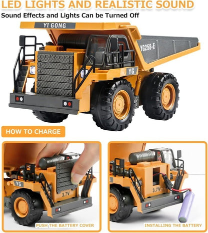 Yi Gong Toys 1:24 9CH 2.4G RC Construction Dump Truck Toy with Lights & Sounds