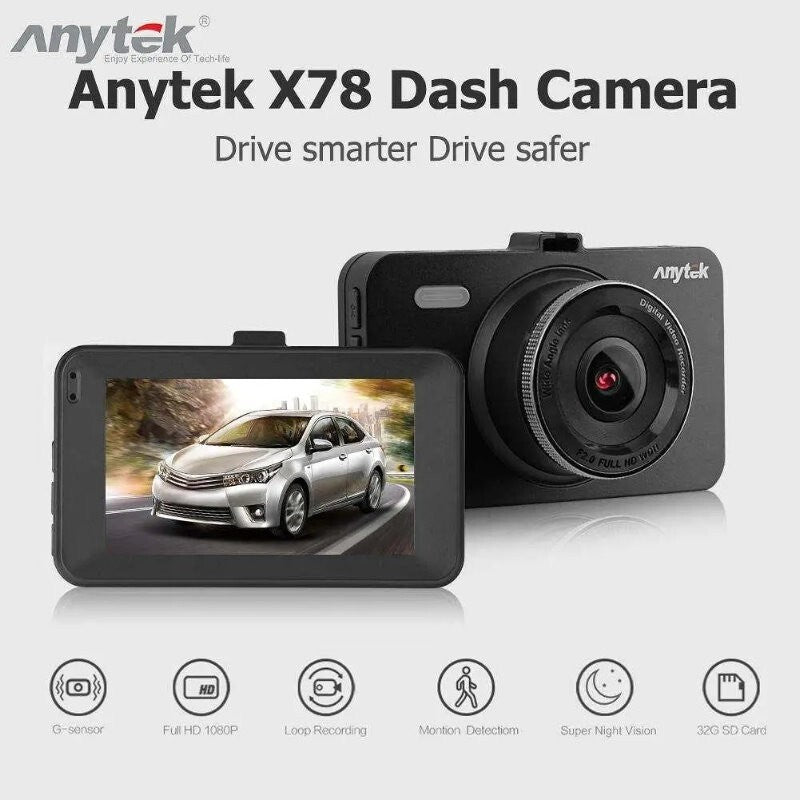 Anytek A78 Car Dash Cam Full HD 1080P Car DVR 170° w/ 24 Hour Parking Monitoring